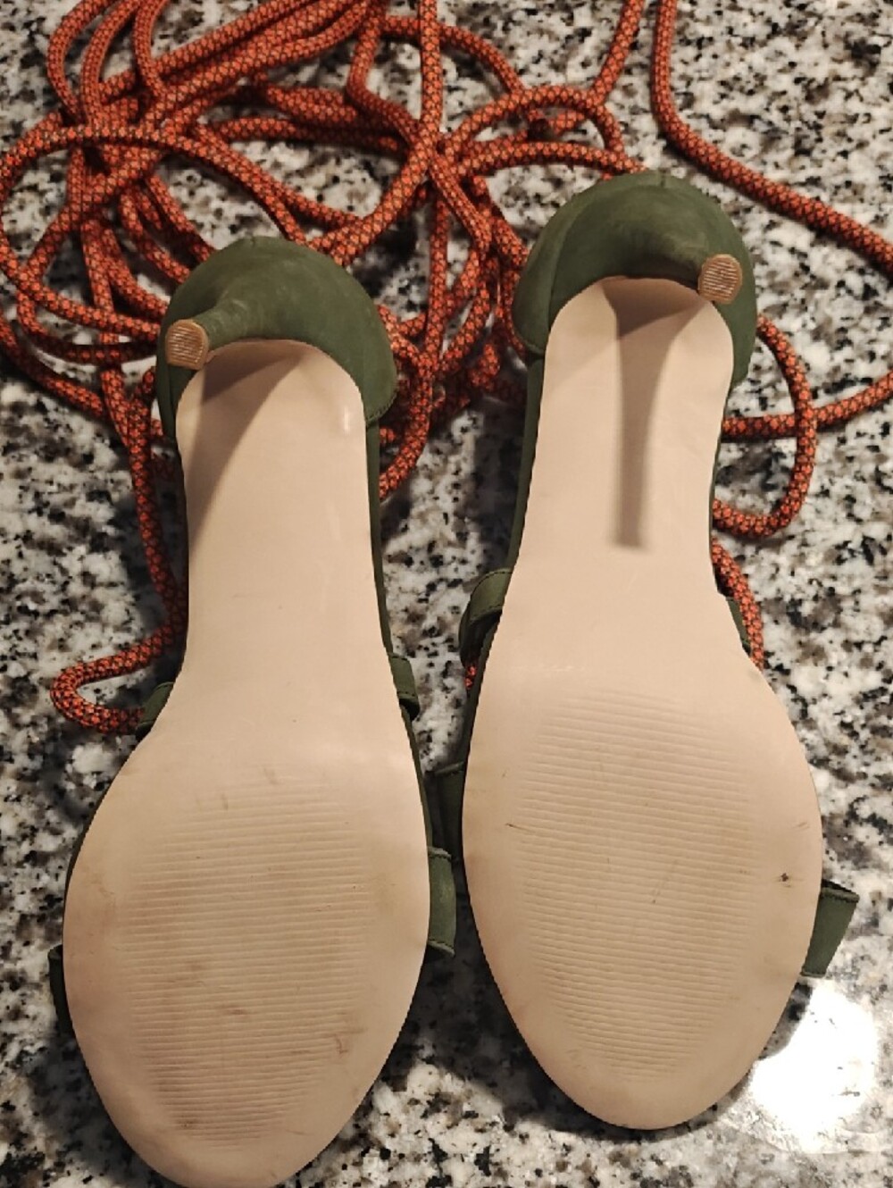 Steve Madden Olive Green Lace-Up Stiletto Sandals with Orange Rope Laces - Picture 2 of 3